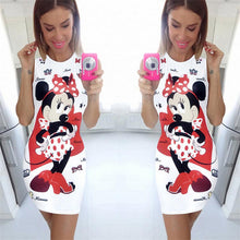 Vestidos Plus Size Sexy Pencil Knee-Length Dress Brief Sleeveless O-neck Animal Mouse Carton Print Women Dresses 71559 GS