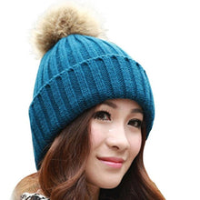 Skullies Beanies Women Knitted Faux Fur Pompom Cap Solid Crochet Hats Female Fashion Chapeu Feminino 12 Colors GS