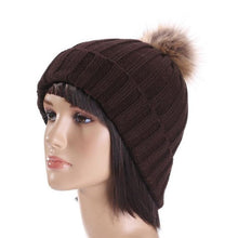 Skullies Beanies Women Knitted Faux Fur Pompom Cap Solid Crochet Hats Female Fashion Chapeu Feminino 12 Colors GS