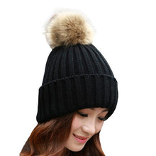 Skullies Beanies Women Knitted Faux Fur Pompom Cap Solid Crochet Hats Female Fashion Chapeu Feminino 12 Colors GS