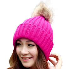 Skullies Beanies Women Knitted Faux Fur Pompom Cap Solid Crochet Hats Female Fashion Chapeu Feminino 12 Colors GS