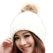 Skullies Beanies Women Knitted Faux Fur Pompom Cap Solid Crochet Hats Female Fashion Chapeu Feminino 12 Colors GS