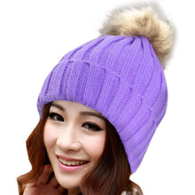 Skullies Beanies Women Knitted Faux Fur Pompom Cap Solid Crochet Hats Female Fashion Chapeu Feminino 12 Colors GS