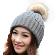Skullies Beanies Women Knitted Faux Fur Pompom Cap Solid Crochet Hats Female Fashion Chapeu Feminino 12 Colors GS