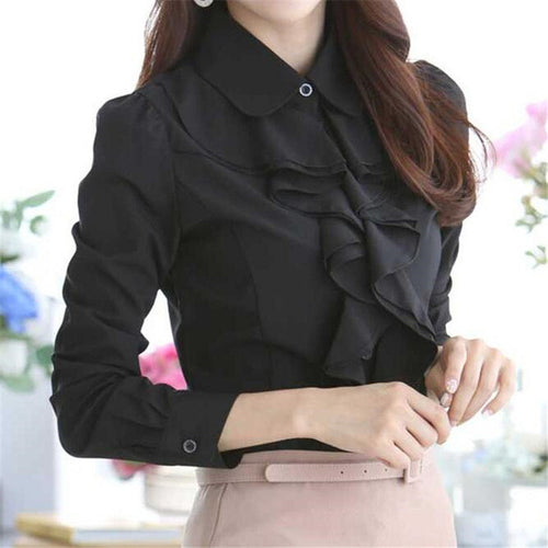 Women New Fashion Blouse Full Butterfly Sleeve Chiffon Peter pan collar Shirt Plus Size Top Button S-3XL Blusas 71139 GS