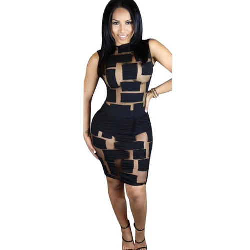 Women Sexy Club Wear Transparent Mesh Dress Sleeveless Slim Bodycon Mini  Dress Women Female Clothes Vestidos YD10 GS