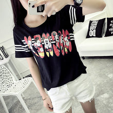 Women Summer Print T Shirt Fashion Animal Print Striped Woman Mouse Print Tops O-Neck Short Sleeve t-shirt 71433 GS