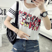 Women Summer Print T Shirt Fashion Animal Print Striped Woman Mouse Print Tops O-Neck Short Sleeve t-shirt 71433 GS