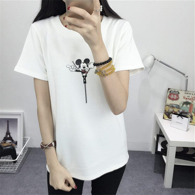 Women Summer Print T Shirt Fashion Animal Print Woman Mouse Print Tops O-Neck Short Sleeve t-shirt 71441 GS