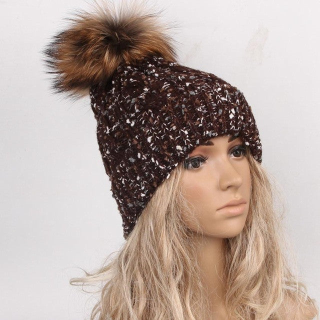 5 Hot Sales Faux Fur Knitted Hats Women  Warm Skullies & Beanies Hats For Women Hat Fashion Female Caps bonnet femme GS