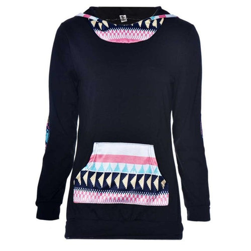 Hoodie Women Geometric Print Casual Hooded Womens Pocket Sweatshirt Pullover Tops Female sudadera mujer &03 GS