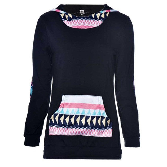 Hoodie Women Geometric Print Casual Hooded Womens Pocket Sweatshirt Pullover Tops Female sudadera mujer &03 GS