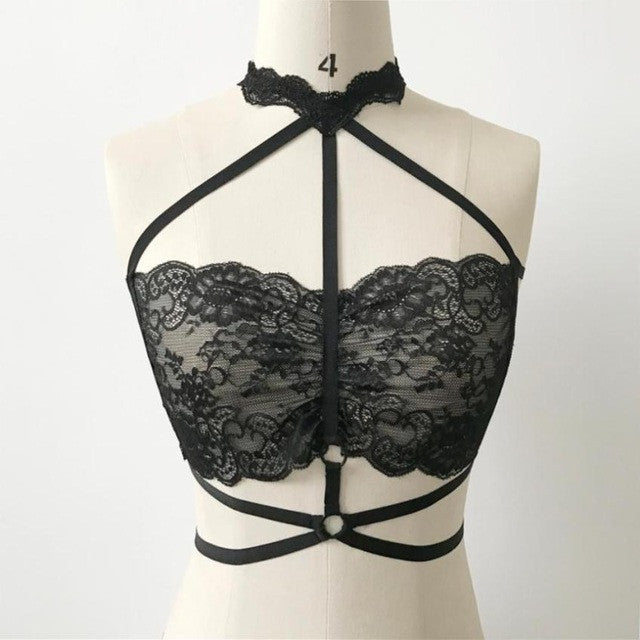 Black Sexy Women Bandage Bustier Crop Top Lace Cropped Feminino Women Strappy Short Tanks Tops Bralette Camis Female #23 GS