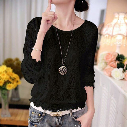 Blusas femininas Casual Women Hollow Out Blouses Long Sleeve Tops Autumn Stand Lace Print Shirts 71768 GS