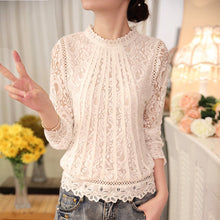 Blusas femininas Casual Women Hollow Out Blouses Long Sleeve Tops Autumn Stand Lace Print Shirts 71768 GS