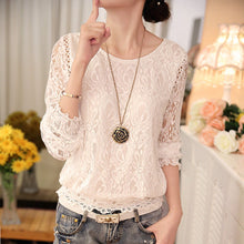 Blusas femininas Casual Women Hollow Out Blouses Long Sleeve Tops Autumn Stand Lace Print Shirts 71768 GS