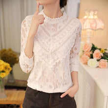 Blusas femininas Casual Women Hollow Out Blouses Long Sleeve Tops Autumn Stand Lace Print Shirts 71768 GS