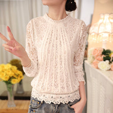 Blusas femininas Casual Women Hollow Out Blouses Long Sleeve Tops Autumn Stand Lace Print Shirts 71768 GS