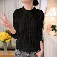 Blusas femininas Casual Women Hollow Out Blouses Long Sleeve Tops Autumn Stand Lace Print Shirts 71768 GS