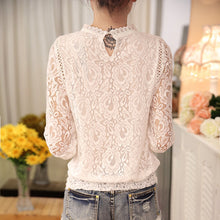 Blusas femininas Casual Women Hollow Out Blouses Long Sleeve Tops Autumn Stand Lace Print Shirts 71768 GS