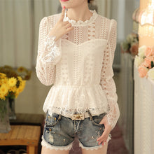 Blusas femininas Casual Women Hollow Out Blouses Long Sleeve Tops Autumn Stand Lace Print Shirts 71768 GS