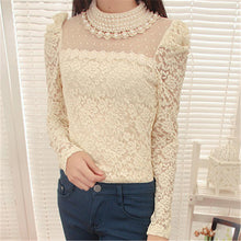 Blusas femininas Casual Women Hollow Out Blouses Long Sleeve Tops Autumn Vintage Bow Lace Thick Print Shirts 71765 GS