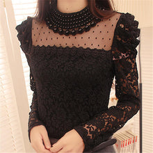 Blusas femininas Casual Women Hollow Out Blouses Long Sleeve Tops Autumn Vintage Bow Lace Thick Print Shirts 71765 GS
