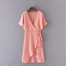 Brand New Vestidos Plus Size Sexy Straight Knee-Length Dress Brief Short Sleeve Deep V-neck Women Dresses 72098 GS