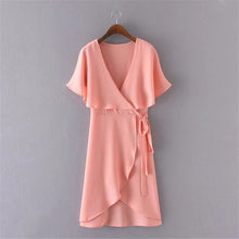 Brand New Vestidos Plus Size Sexy Straight Knee-Length Dress Brief Short Sleeve Deep V-neck Women Dresses 72098 GS