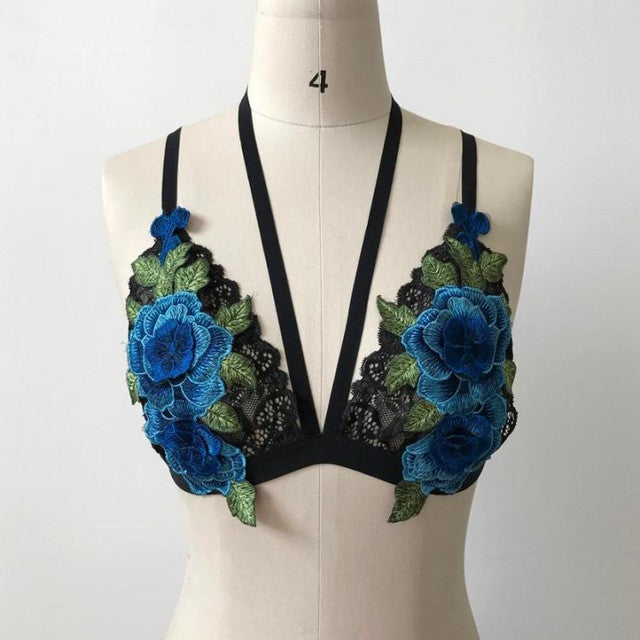 Crop Top Strappy Women Sexy Lace Bandage Embroidered Appliques Floral Sexy women strappy bralette Crop Tops #420 GS