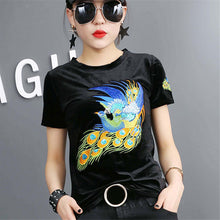 Fashion Female t shirts Short Sleeve T-shirts Plus Size Embroidery Animal tshirt Sequined O-neck Women Tops 72456 GS
