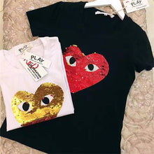 Fashion Female t shirts Short Sleeve T-shirts Plus Size Eye Embroidery Heart Sequined tshirt O-neck Women Tops 72527 GS