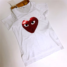 Fashion Female t shirts Short Sleeve T-shirts Plus Size Eye Embroidery Heart Sequined tshirt O-neck Women Tops 72527 GS