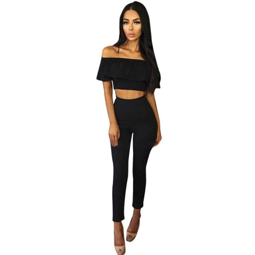 Fashion Jumpsuits Womens 2 Piece Set Crop Top Ladies Sleeveless Cut Out rompers womens jumpsuit combinaison femme &03 GS