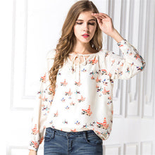 Fashion New Elegant Full Sleeve Chiffon Blouse Bow Tie Print Women Plus Size Tops Stand collar Shirt OL Blusas 72496 GS
