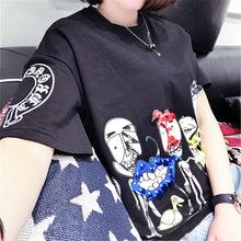 Fashion New Short Sleeve Plus Size T-shirts Casual Female t shirts Funny Character Sequined Tops O-neck Women tshirts 72543 GS