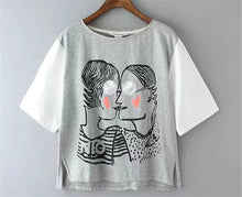 Fashion New Short Sleeve T-shirts Plus Size Female t shirts love kiss Print Top O-neck Women tshirts 72356 GS