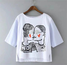 Fashion New Short Sleeve T-shirts Plus Size Female t shirts love kiss Print Top O-neck Women tshirts 72356 GS