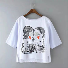 Fashion New Short Sleeve T-shirts Plus Size Female t shirts love kiss Print Top O-neck Women tshirts 72356 GS