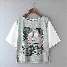 Fashion New Short Sleeve T-shirts Plus Size Female t shirts love kiss Print Top O-neck Women tshirts 72356 GS