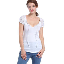 Fashion Sexy Short Sleeve T shirt Women  Cotton V-neck Bandage tshirt Tee Tops Women poleras de mujer Black White #42 GS