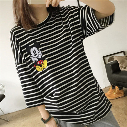 Fashion Short Sleeve T-shirts Korean New Fashion Cute Mouse Embroidery T Shirts Casual t-shirt Women Tops Plus Size 72657 GS