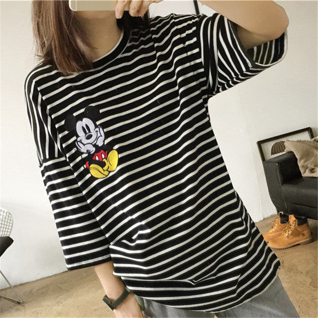 Fashion Short Sleeve T-shirts Korean New Fashion Cute Mouse Embroidery T Shirts Casual t-shirt Women Tops Plus Size 72657 GS
