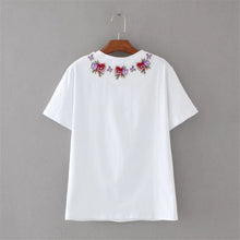 Fashion Short Sleeve T-shirts New Fashion Sided Flowers Embroidery T Shirts Brief t-shirt Casual Women Tops Plus Size 72656 GS