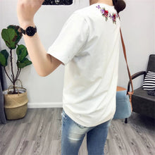 Fashion Short Sleeve T-shirts New Fashion Sided Flowers Embroidery T Shirts Brief t-shirt Casual Women Tops Plus Size 72656 GS