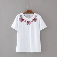 Fashion Short Sleeve T-shirts New Fashion Sided Flowers Embroidery T Shirts Brief t-shirt Casual Women Tops Plus Size 72656 GS