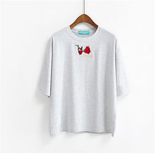 Fashion Summer Short Sleeve T-shirts New Fashion Letter Rose Floral Embroidery T Shirts Casual Women Tops Plus Size 72653 GS