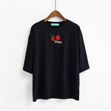 Fashion Summer Short Sleeve T-shirts New Fashion Letter Rose Floral Embroidery T Shirts Casual Women Tops Plus Size 72653 GS