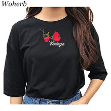 Fashion Summer Short Sleeve T-shirts New Fashion Letter Rose Floral Embroidery T Shirts Casual Women Tops Plus Size 72653 GS