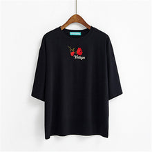 Fashion Summer Short Sleeve T-shirts New Fashion Letter Rose Floral Embroidery T Shirts Casual Women Tops Plus Size 72653 GS